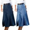 Джинсовая юбка миди с высокой талией, большим подолом, утягивающая юбка миди, однотонная офисная женская джинсовая юбка на каждый день