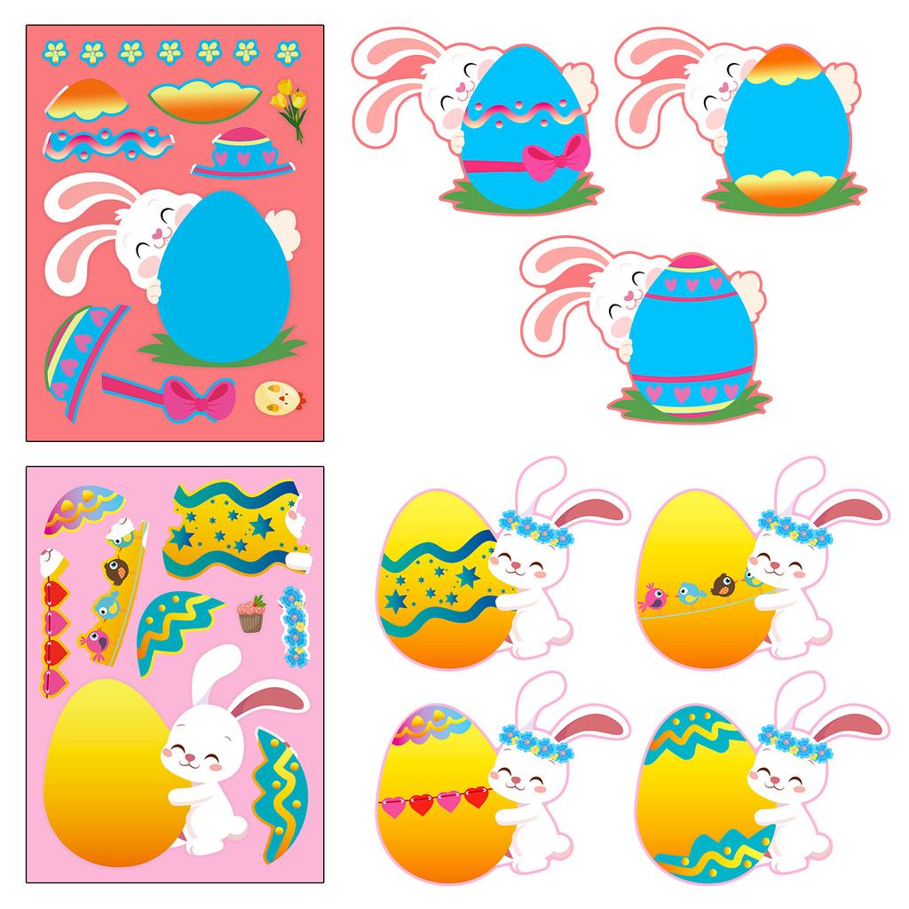 Non-Toxic 6 Sheets Easter Stickers Make Your Own Easter Eggs Bunny Make A Face Sticker Children Party Favor Gifts Kids Diy Puzzle Toys