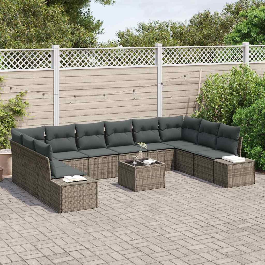 Garden Sofa Set with Cushions 11 pcs Grey Poly Rattan