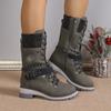 Winter Outdoor Shoes for Women Side Zip Women's Mid-Calf Boots Square Heel Casual Women's Shoes Med Heel Ladies Boots