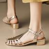 Мода 2024 женские босоножки из натуральной кожи с узким ремешком на низком каблуке официальные туфли серебряные свадебные туфли золотистые летние