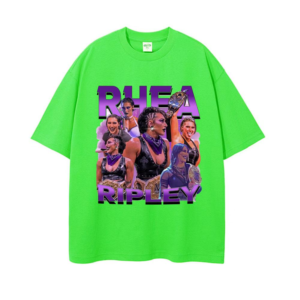 Rhea Ripley Action Figure 90s Vintage Graphic T Shirt Men Womens Oversized Hip Hop High Street Hot Sale Casual Cotton Tshirts