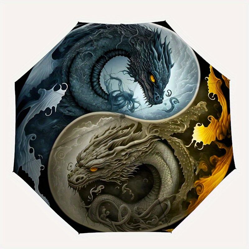 Yin Yang Dragon Wall Art: Harmony in DesignUmbrella, Portable 3-Fold Compact Umbrella for Men & Women Gift
