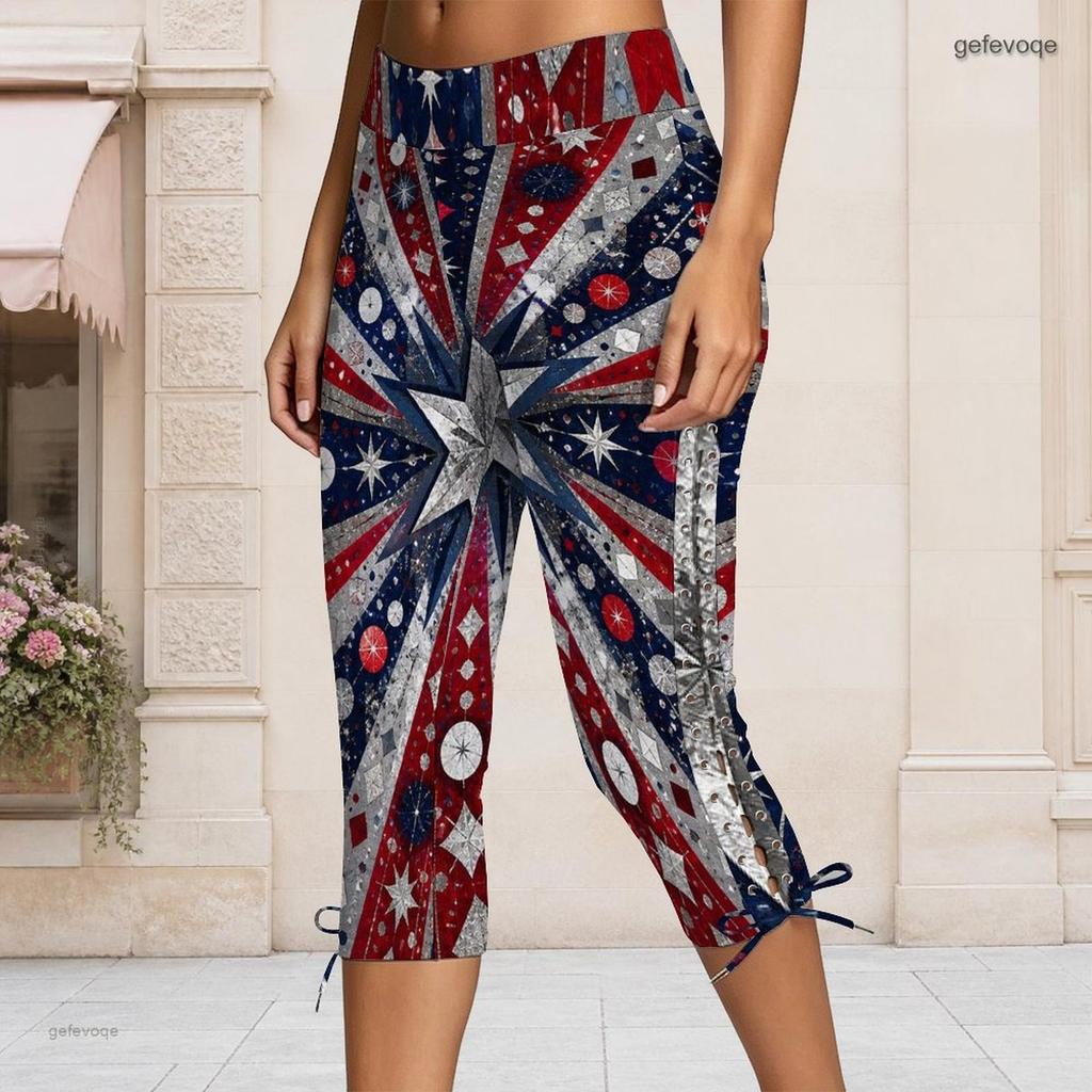Plus Size Women Side Eyelet Webbing Slim Fit Capri Pants Stretch Casual Seven Quarter Trousers For Daily Wear