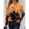 Women's T Shirt Tee Ombre Print Halloween Daily Casual Long Sleeve Crew Neck Round Neck Black Spring Fall