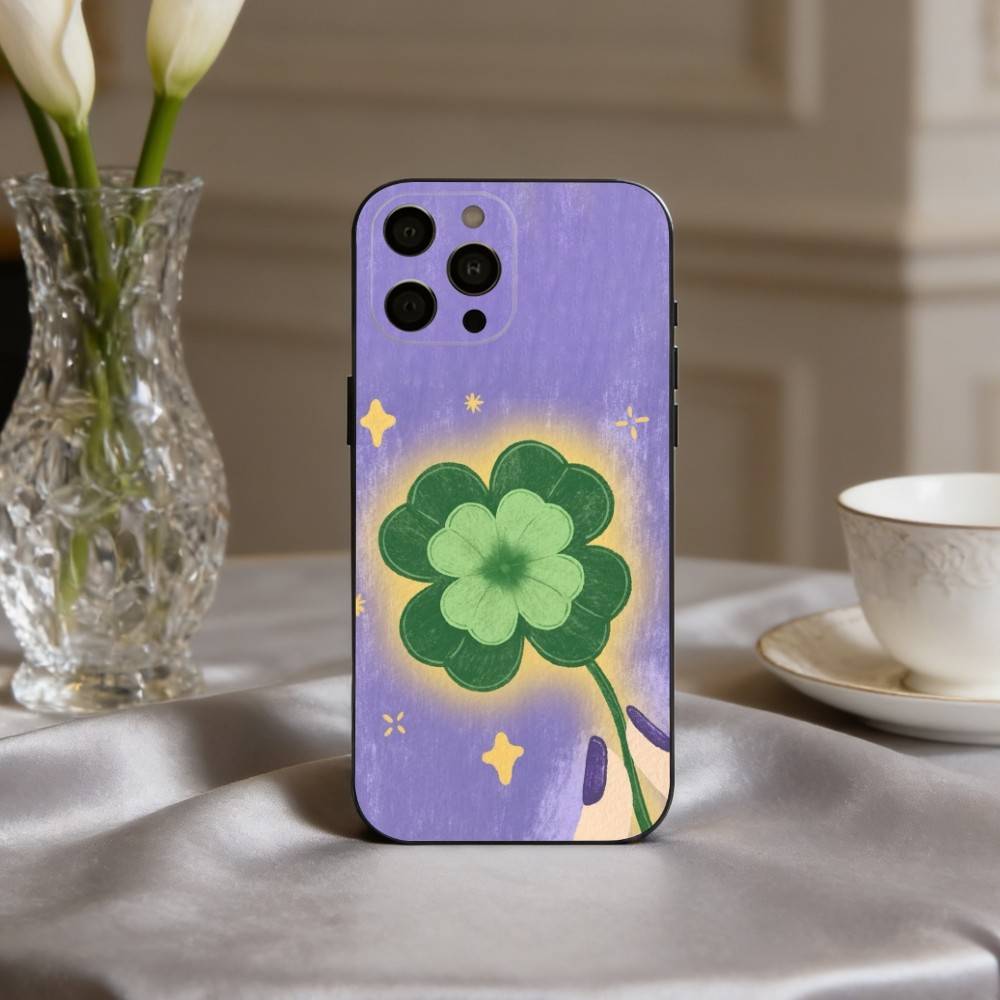 Чехол для телефона C-Clover C-Cute L-Lucky-K для iPhone 17,16,15,14,13,12,11 Plus,Pro Max,XS,Мягкий силиконовый черный чехол