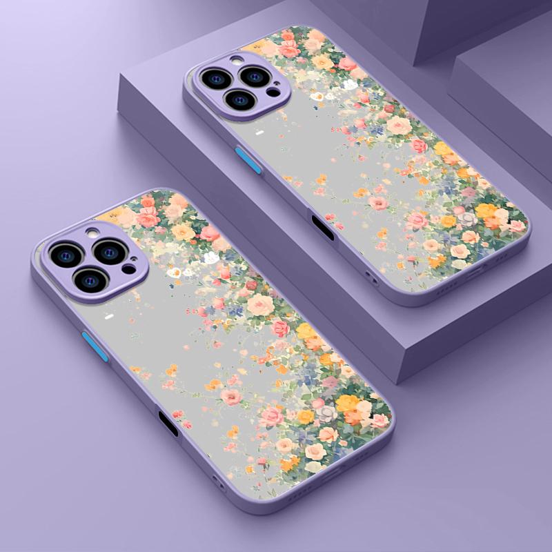 Твердый чехол для телефона из ПК с рисунком розы для iPhone 16 15 14 13 12 Pro Max 11, противоударный, с мягкими краями, прозрачный, тонкий, матовый чехол