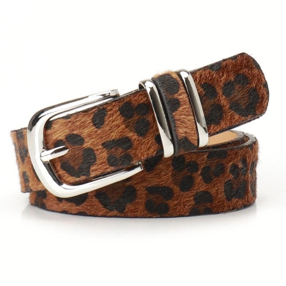 Metal Buckle Leopard Print Belt Plush Waistband Fashion PU Leather Waist Belt  Female/Girls