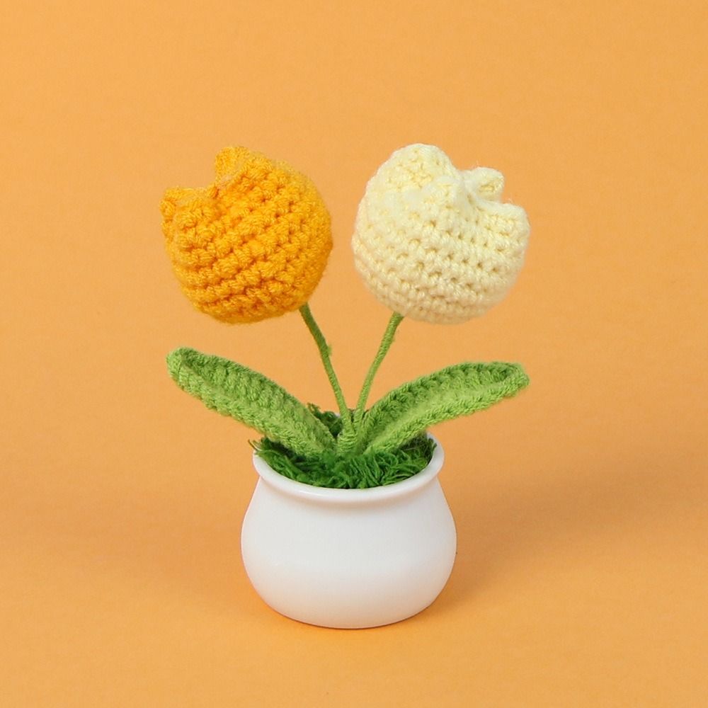 DIY Craft Тюльпан Цветы ручной работы Готовые плетеные цветы ручной работы в горшке Декор для домашнего рабочего стола
