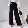 Women Pants High Waisted Wide Straight Leg Trousers Spring Autumn Casual Trousers with Button Detail