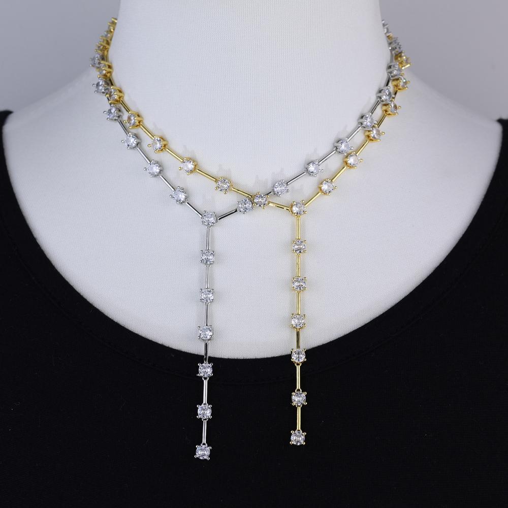 Multi Pcs Iced Out Zircons Paved Long Tassel Sexy Lariat Y Necklace for Women Engagement Wedding Short Choker Necklace Jewelry