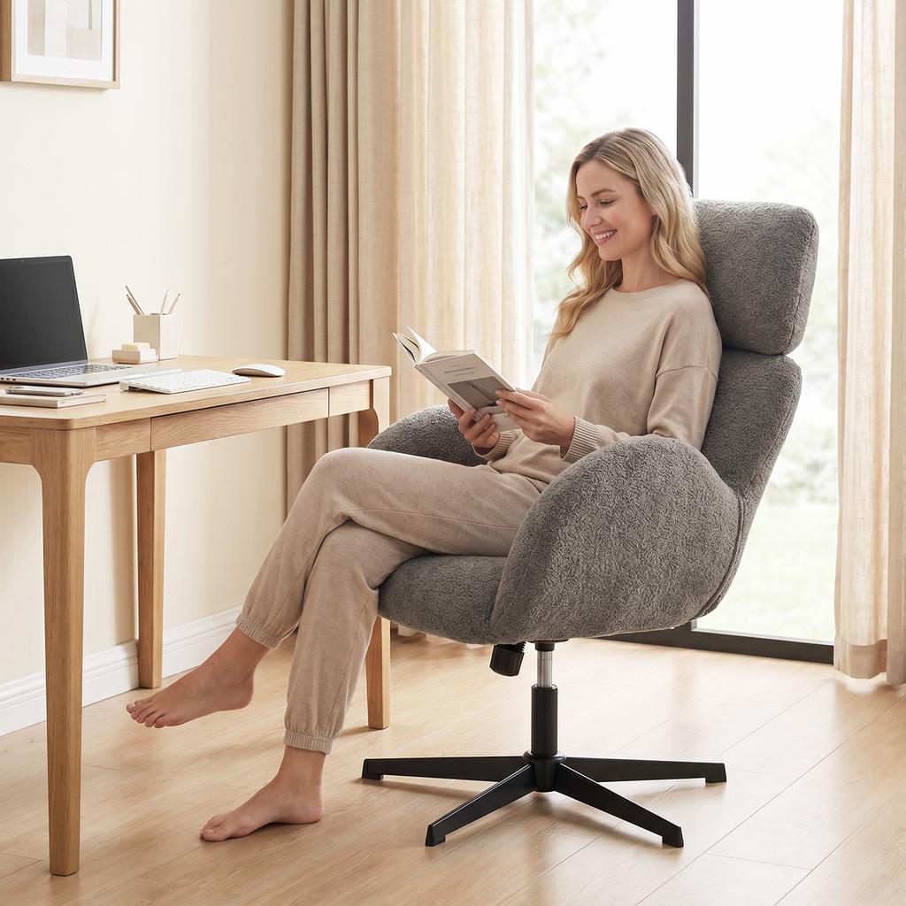 Office Chair With Fabric Cover In Velvet Look Upholstered Chair With Steel Base Height Adjustable Desk Chair Gray