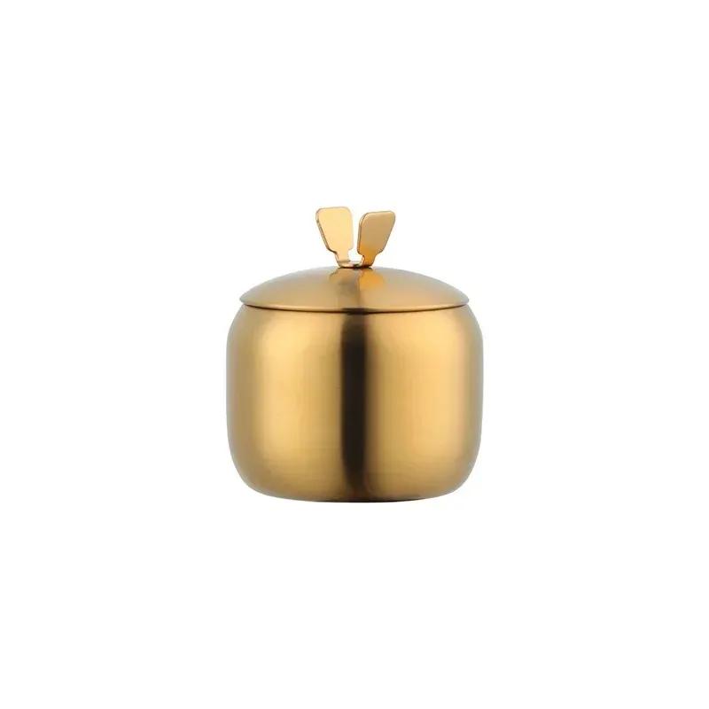 Kitchen Stainless Steel Gold Seasoning Condiment Pot Lovely Design Spice Salt Sugar Container Pepper Jar Tool with Lid and Spoon