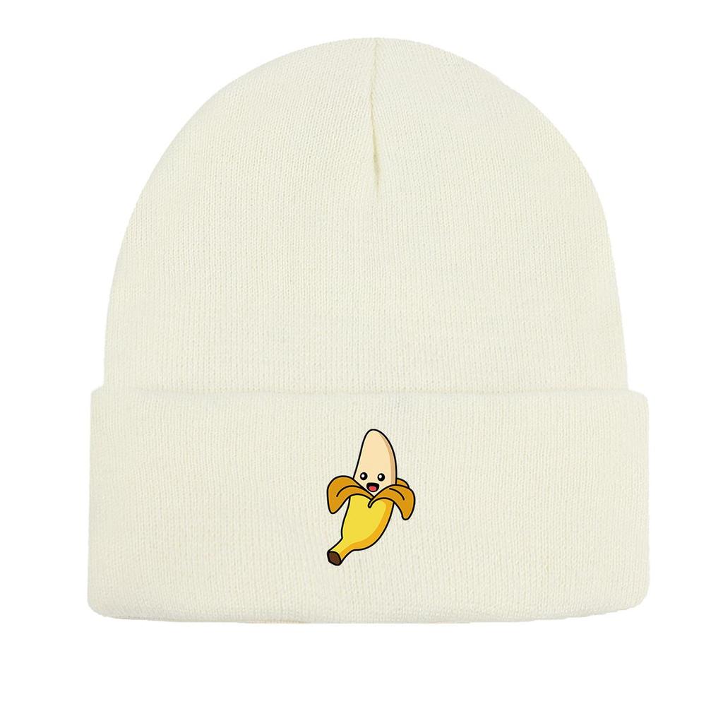 Banana Winter Knit Hat Beanie, Cartoon Fruit Skullies Beanies Soft Autumn Unisex Bobble Hat Knitted Cap Beanie