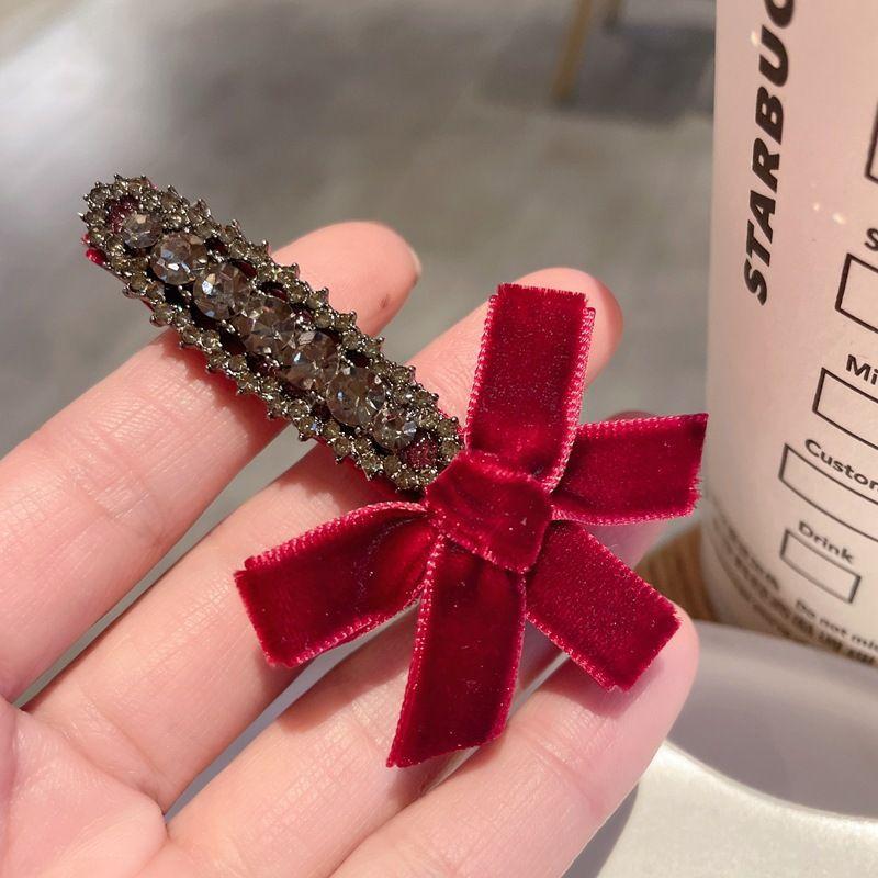 2 шт. Милые заколки для волос с бантиками и стразами для девочек, кавайные, милые головные уборы, бархатные заколки-бантики типа «утиный клюв», детские боковые заколки, заколка для челки