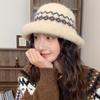 Fair Isle Style Knitted Basin Hat for Women In Autumn and Winter Warm Rolled Edge Fisherman Hat Outdoor Face Showing Small Travel Fashion Hat