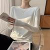 Женская мягкая двусторонняя футболка из немецкого бархата с длинным рукавом белого цвета для осени/зимы