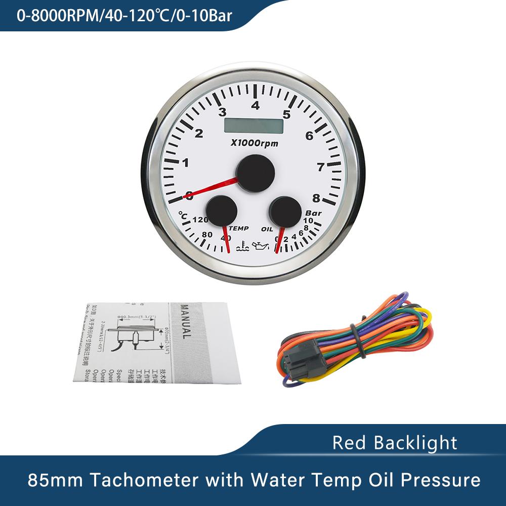 ELING Car Boat 85mm Multifunctional 0-60MPH Speedometer Tachometer Water Temp Oil Pressure 0-80PSI 5Bar 10Bar with Red Backlight