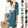 Летние платья для женщин, модное повседневное свободное платье с V-образным вырезом и рукавами 3/4 с принтом