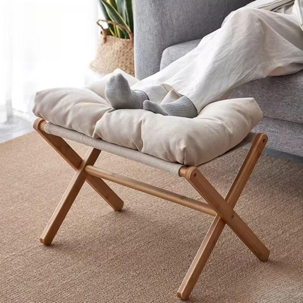 Cotton-filled Cushion Footstool Compact Design Folding Stool Shoe Changing Stool Entryway Use