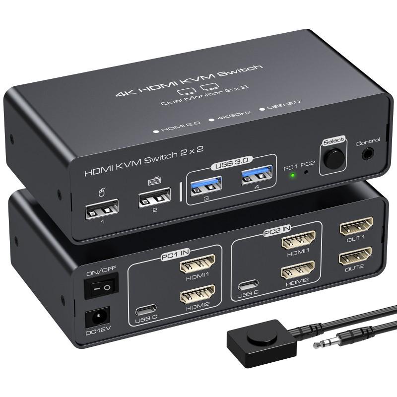 Dual HDMI 2.0 & USB 3.0 Input Hub with HDMI & Quad USB Output
