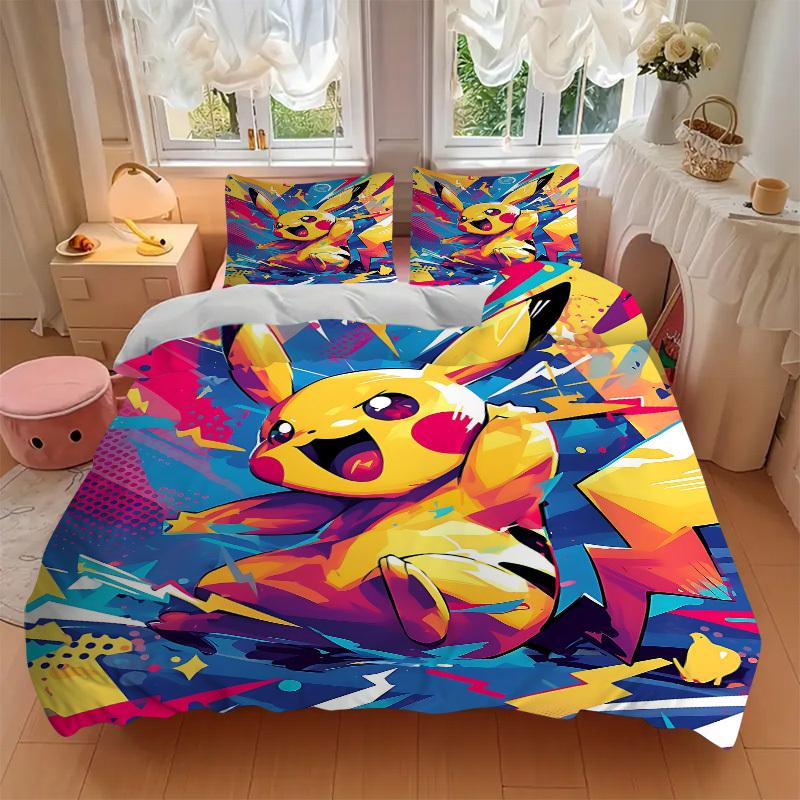 3pc Pikachu Bedding Set Guest Room Bedroom Decor Christmas Halloween Decor Birthday and Holiday Gifts- All Seasons 3pcs Quilt 119