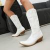 IPPEUM Silver Metallic Cowboy Boots Knee High Embroider Chunky Heel  Cowgirl Shoes Mid Calf Western Botas Cowboy Mujer