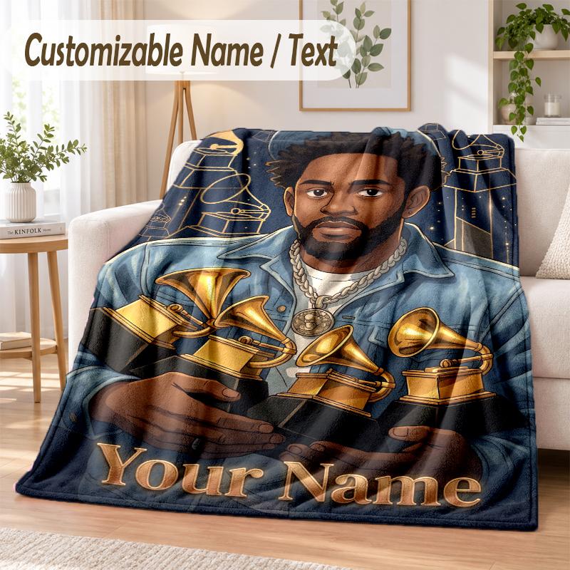 Kendrick Lamar Custom Name Flannel Throw Blanket Soft Warm for Sofa Bed Indoor Home Use