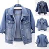 Весенне-осенняя женская джинсовая куртка с лацканами, рукавами 3/4 и карманами с клапанами, однобортное повседневное короткое пальто, женская верхняя одежда