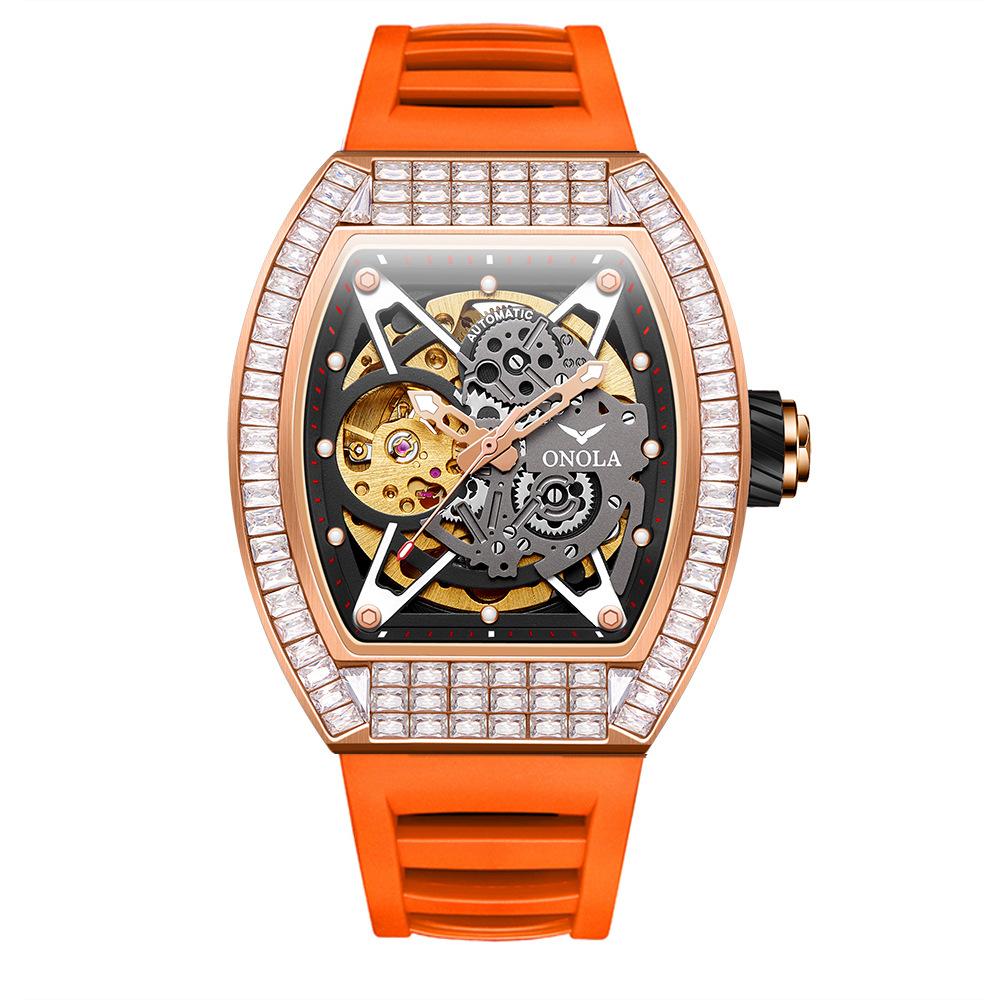 Fashion Square Diamond New Hollow полностью автоматические механические часы мужские силиконовый ремешок водонепроницаемые