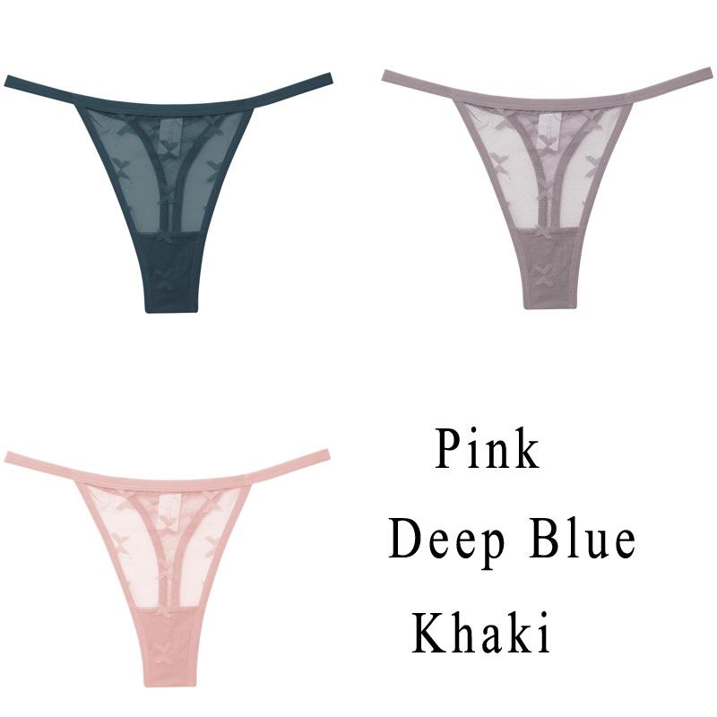 3 шт./компл., кружевные сексуальные трусики-стринги, женские стринги с низкой талией, женские трусы, сетчатый прозрачный комплект нижнего белья