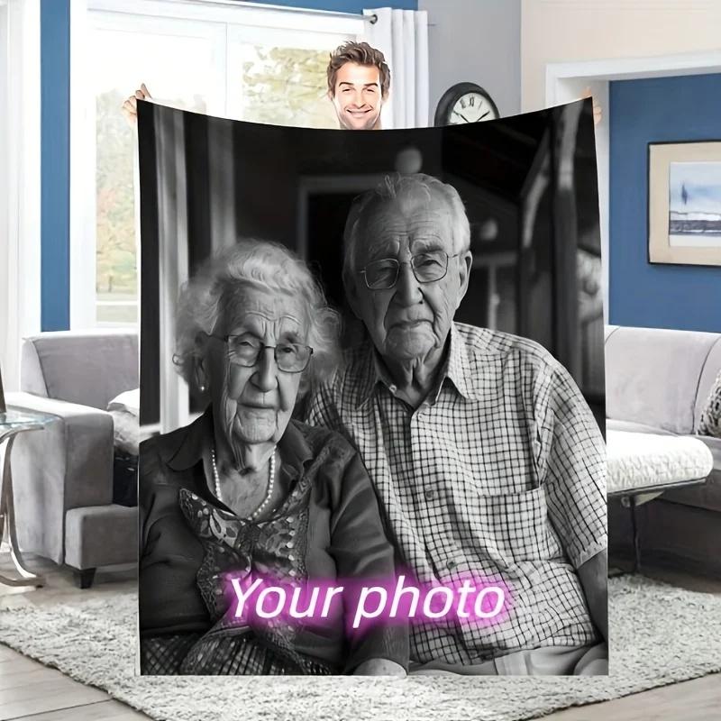 Custom photo fleece blanket, suitable for sofa, bed, birthdays, children, friends, fathers, mothers, gifts
