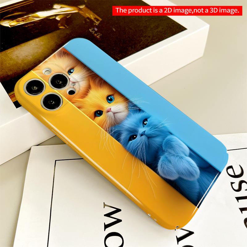 2DFlat Colorful Kittens Peeking Through Doorway All inclusive film hard iPhone case, compatible with iPhone 18 Pro Max 17 16 15 14 13 12 11