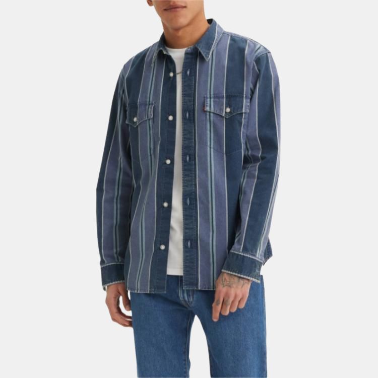 Рубашка Levis полосатая свободная в западном стиле с длинным рукавом мужская синяя A1919-0040