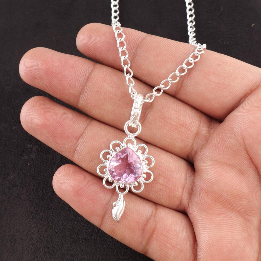 Sisters Day Deal Heart Morganite Stone Wedding Gift Boho Pendant Sterling Silver PP-4-12