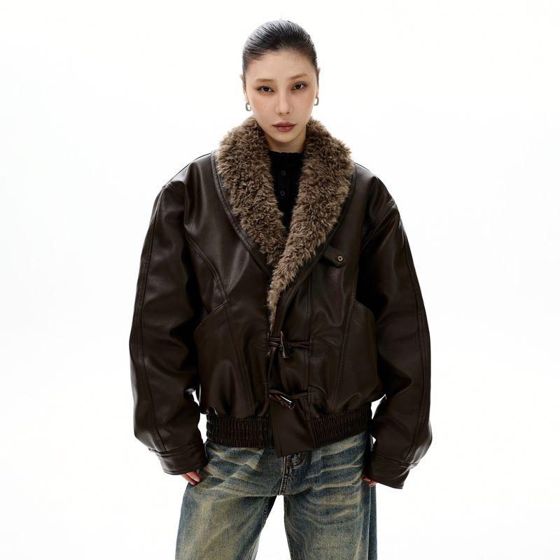 Kisko Winter Куртка в американском стиле деконструированная из теплой коричневой кожи, хлопковое пальто для мужчин и женщин, крутая куртка высокого класса свободного кроя для пар
