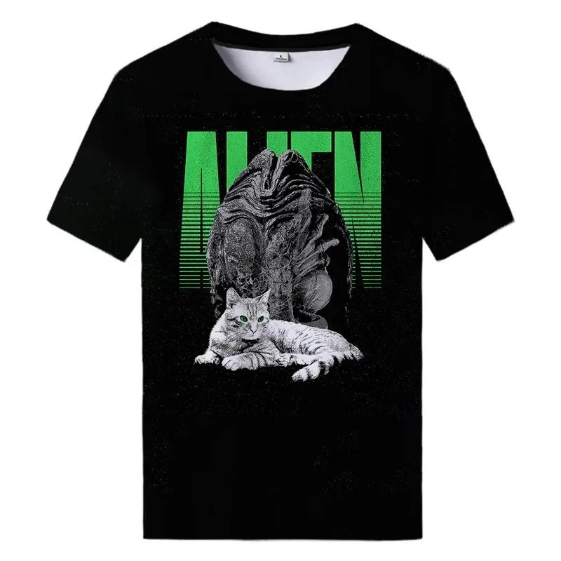 Summer New Alien Art 3D Print T-shirt For Men Clothing Daily Casual T-shirt Horror Alien Movie Graphic Harajuku Tops Tees Shirts