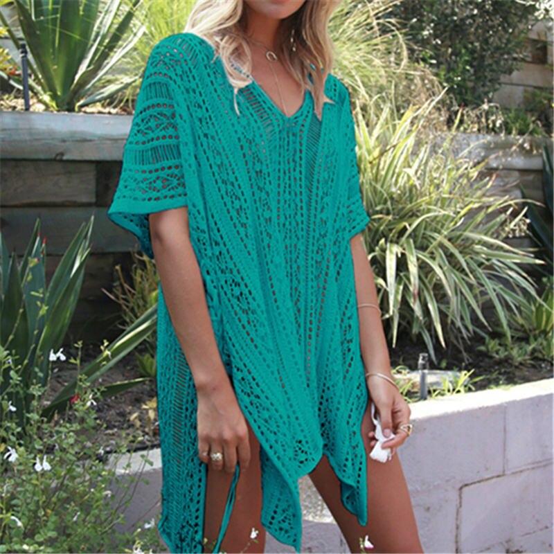 2022 New Arrivals Sexy Beach Cover Up White Crochet Robe De Plage Pareos for Women Swim Wear Saida De Praia Beachwear Coverups Q206