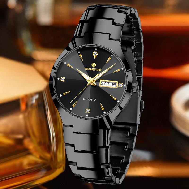 BANGWEI Simple Classic Man Watch Fashion Luxury Stainless Steel Waterproof Clocks Luminous Diamond Week Date Quartz Wristwatches