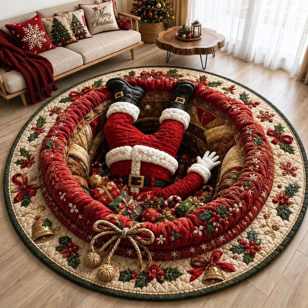 3D Special-shaped Christmas Round Carpet Imitation Cashmere Santa Claus Floor Mat Home Decor