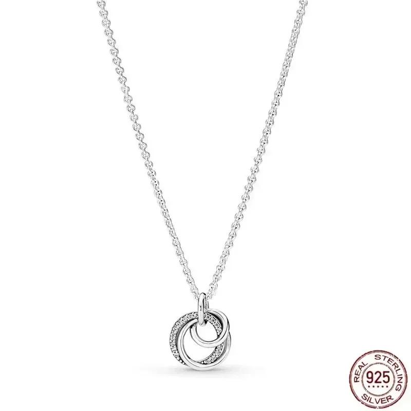 Серебряное колье 925 пробы в форме сердца Рождественский Подарок на День Рождения для Женщин Блестящее Круглое Изысканное Украшение Классический Шарм Сюрприз