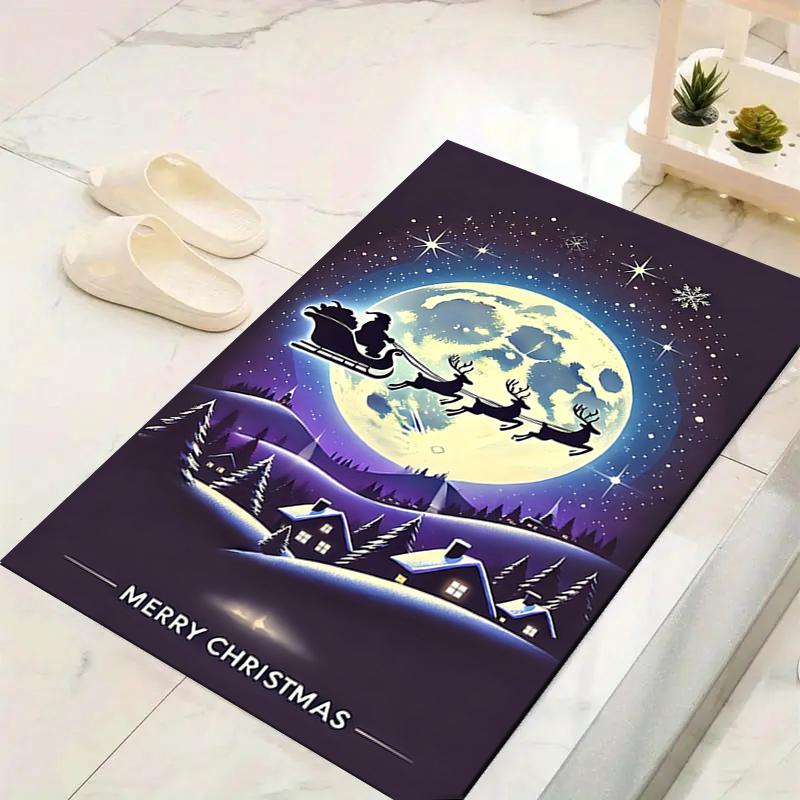 1Pc Santa Claus Flies Village Rug Office Carpet Indoor Outdoor Doormat Nonslip Soft Living Room Christmas Halloween Gift D922336
