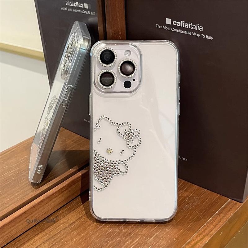 Милый Китти Кот Трехмерный Стразы Чехол Для Мобильного Телефона Для Iphone16Promax Прозрачный Apple 15 Сладкий И Легкая Роскошь 17