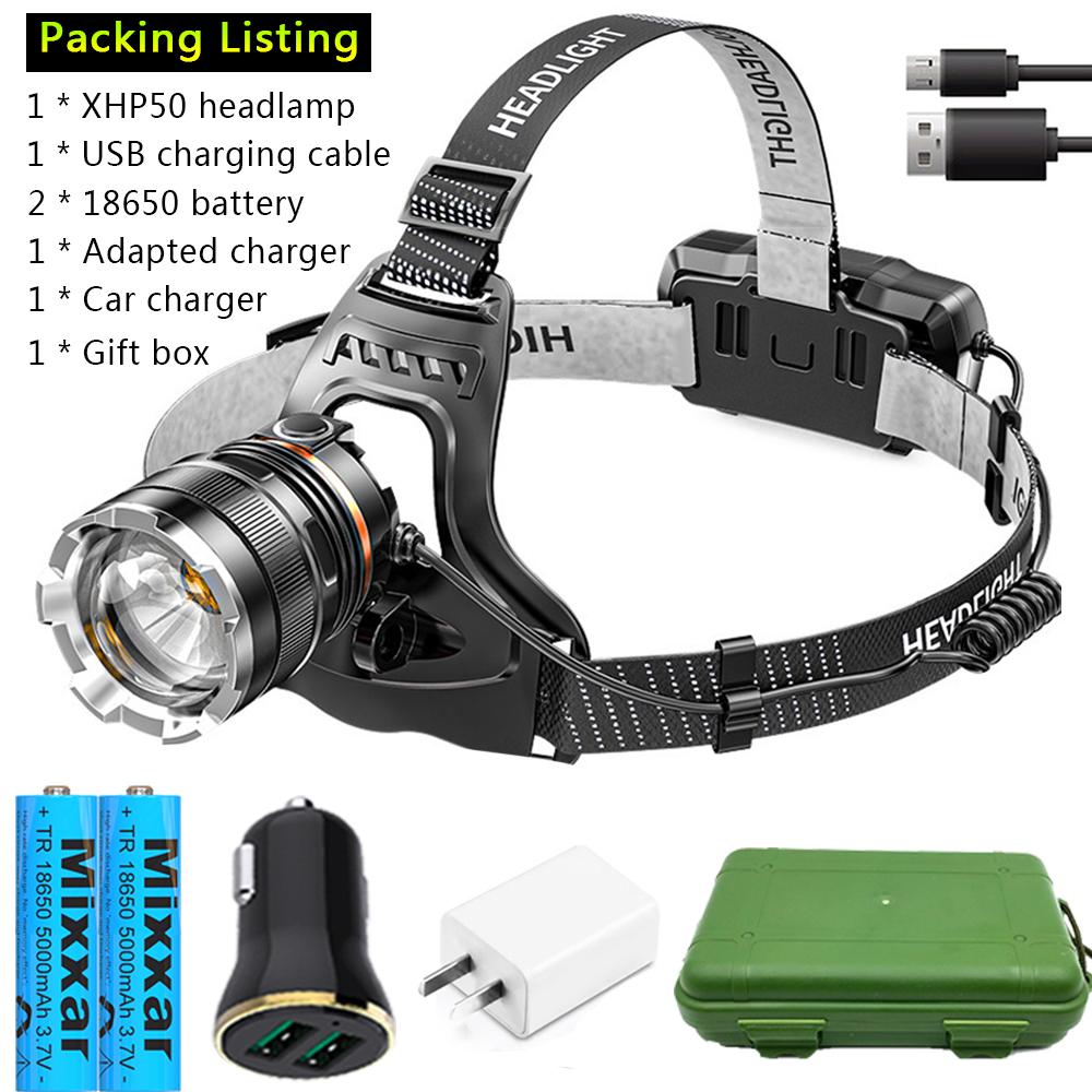 zk20 10000LM XHP50 High Powerful Headlamp Flashlight Head Torch LED Zoom Sensor Headlight 18650 Rechargeable Fishing Lantern