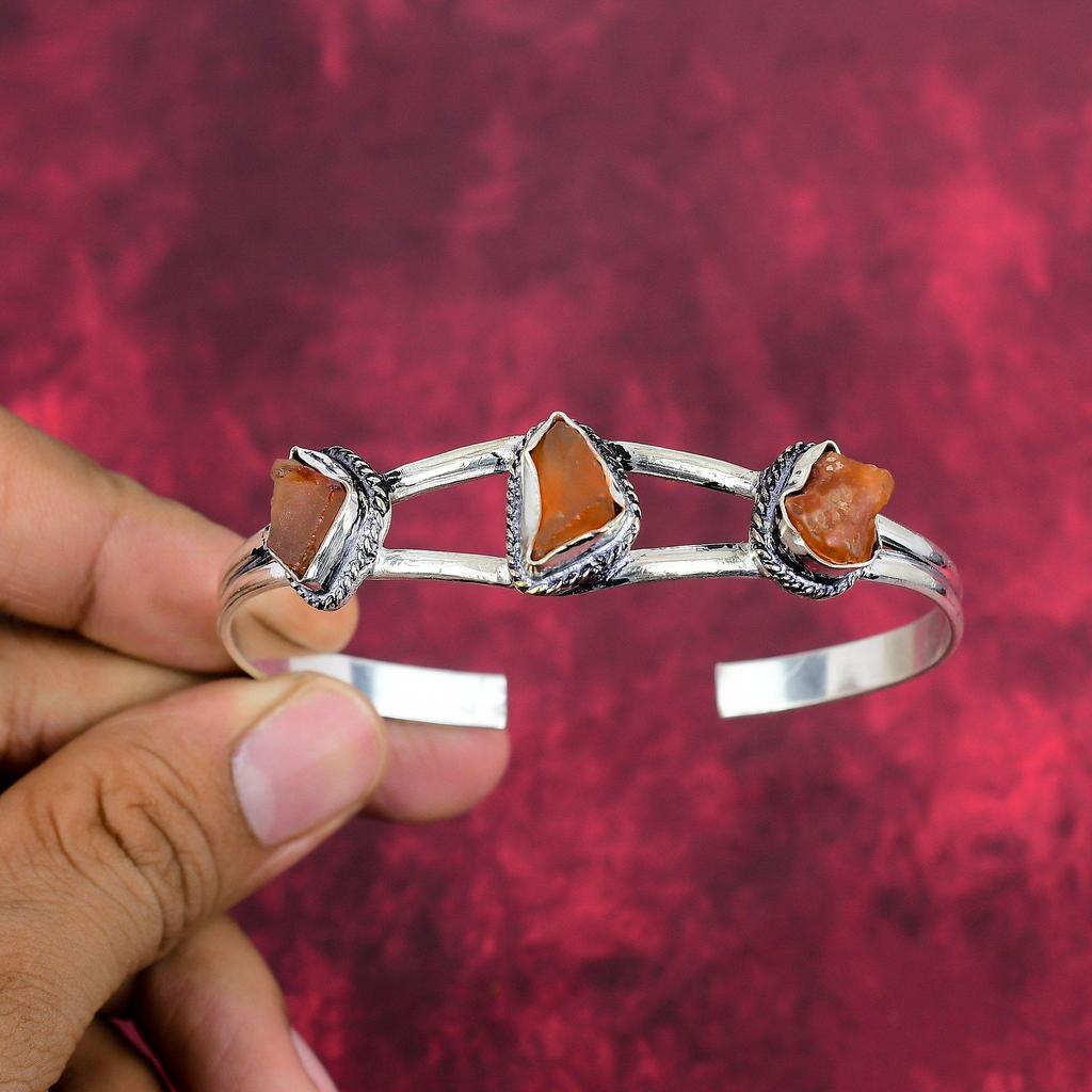 Rough Carnelian Gemstone Jewelry, Handmade 925 Sterling Silver Jewelry, Beautiful Adjustable Bracelet Jewelry For Engagement