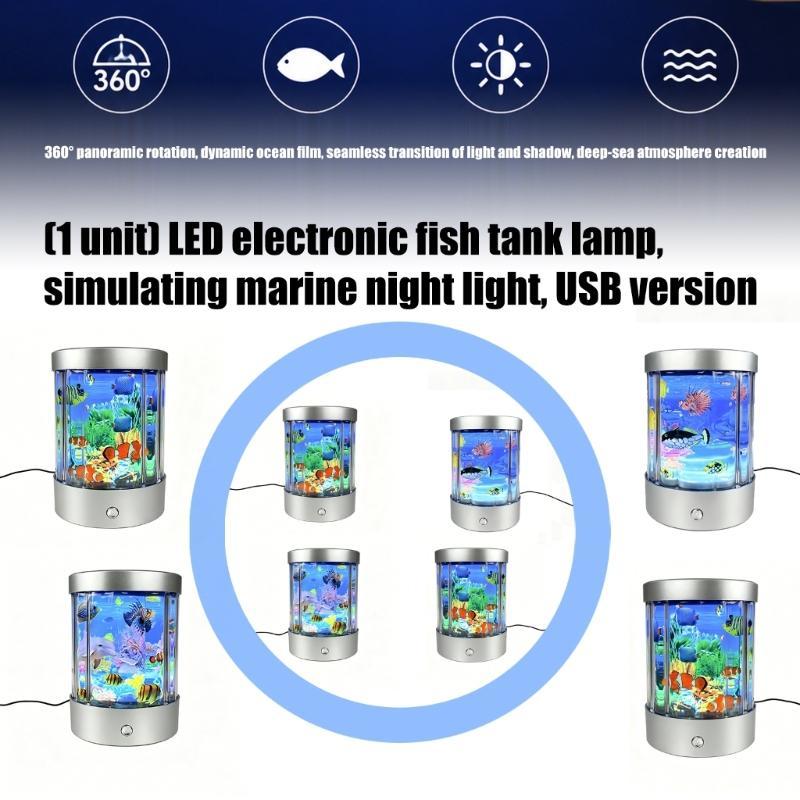 Cylindrical LED Simulation Aquarium Night Light Artificial Ocean Fish Tank Decor Lamp Mini Desktop Decorative Atmosphere Light