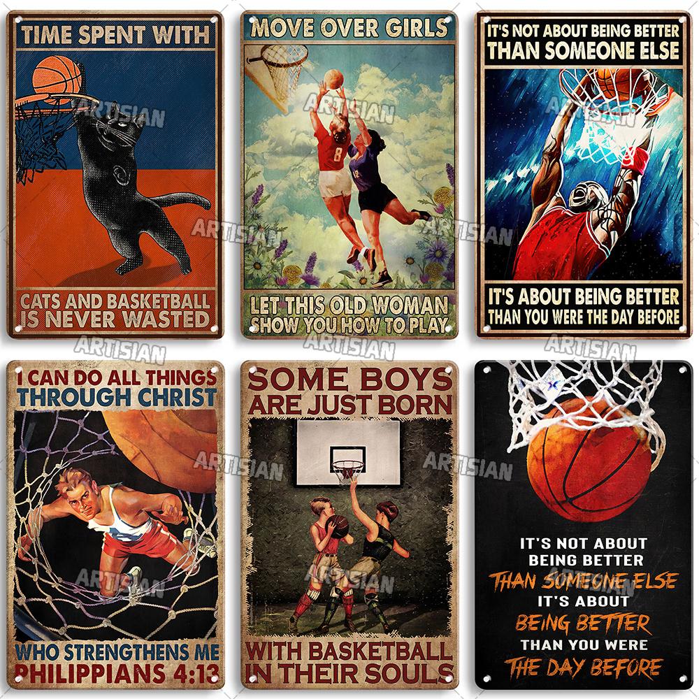 Ретро баскетболист металлическая жестяная табличка классическая спортивная декоративная тарелка мужская пещера домашняя кухня настенный декор металлический знак