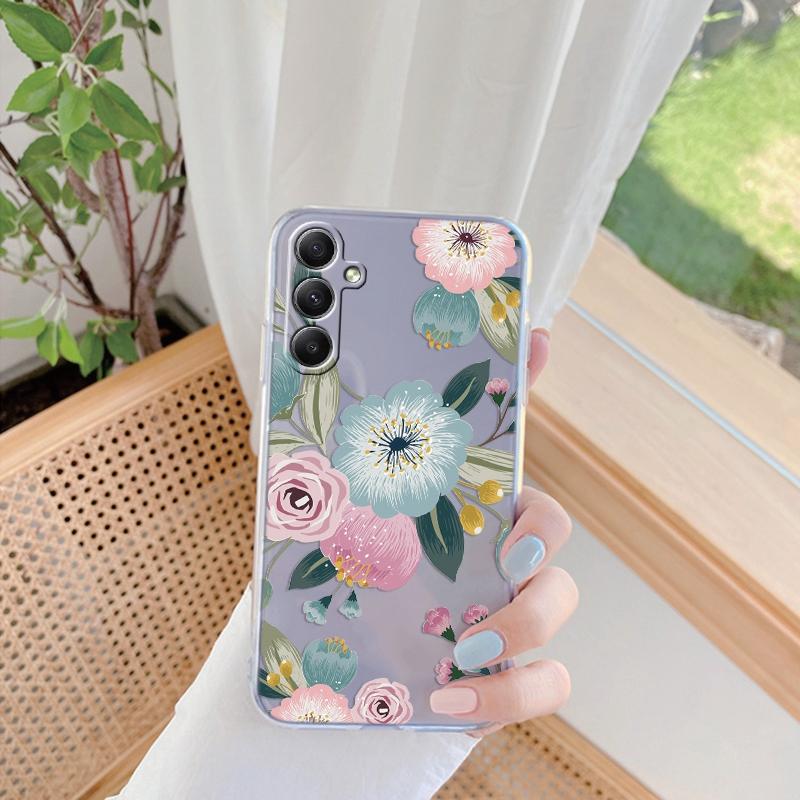 Мягкий силиконовый прозрачный чехол с цветочным узором для Xiaomi Redmi 13C Note 13 Pro Samsung A55 A54 A34 S24 M35 iPhone 15, защитный противоударный чехол для камеры