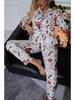 Women's Halloween Pumpkin Pajama Set - Cardigan Lapel, Long Sleeve, Long Pants Homewear
