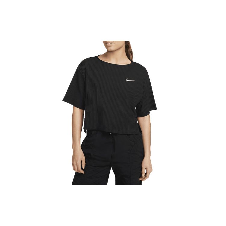 Nike Укороченная футболка с круглым вырезом и принтом логотипа, женские топы с короткими рукавами, черные DV7871-010
